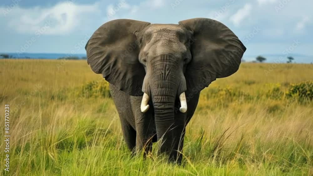 A large elephant stands against the backdrop of wild nature A large elephant stands against the backdrop of wild nature
