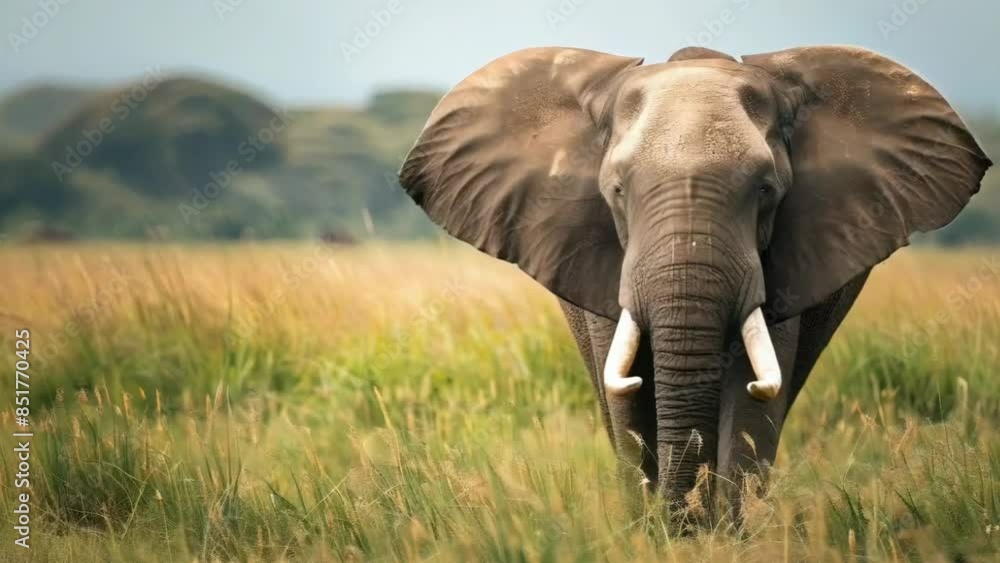 A large elephant stands against the backdrop of wild nature A large elephant stands against the backdrop of wild nature