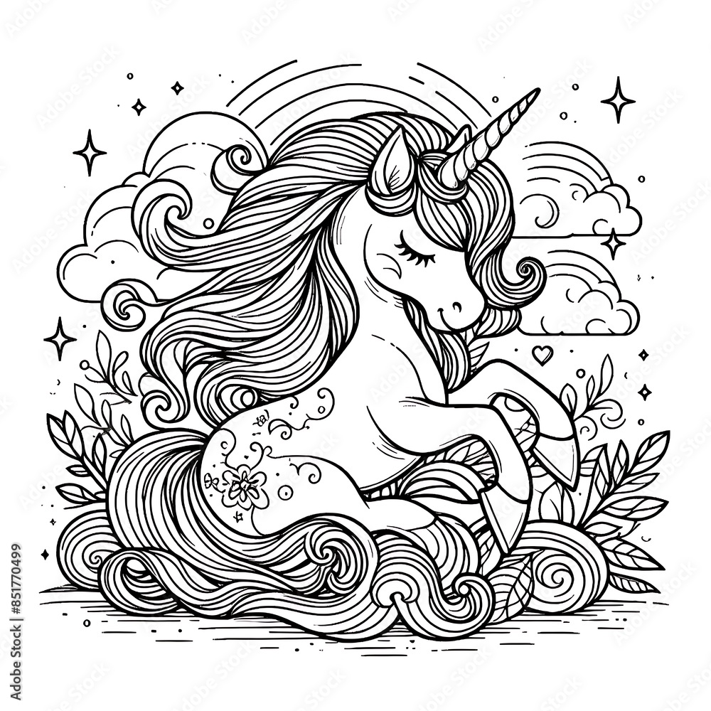 A black and white drawing of a unicorn coloring page design colours drawing graphic eyecatching highquality. A black and white drawing of a unicorn coloring page design colours drawing graphic eyecatching highquality.