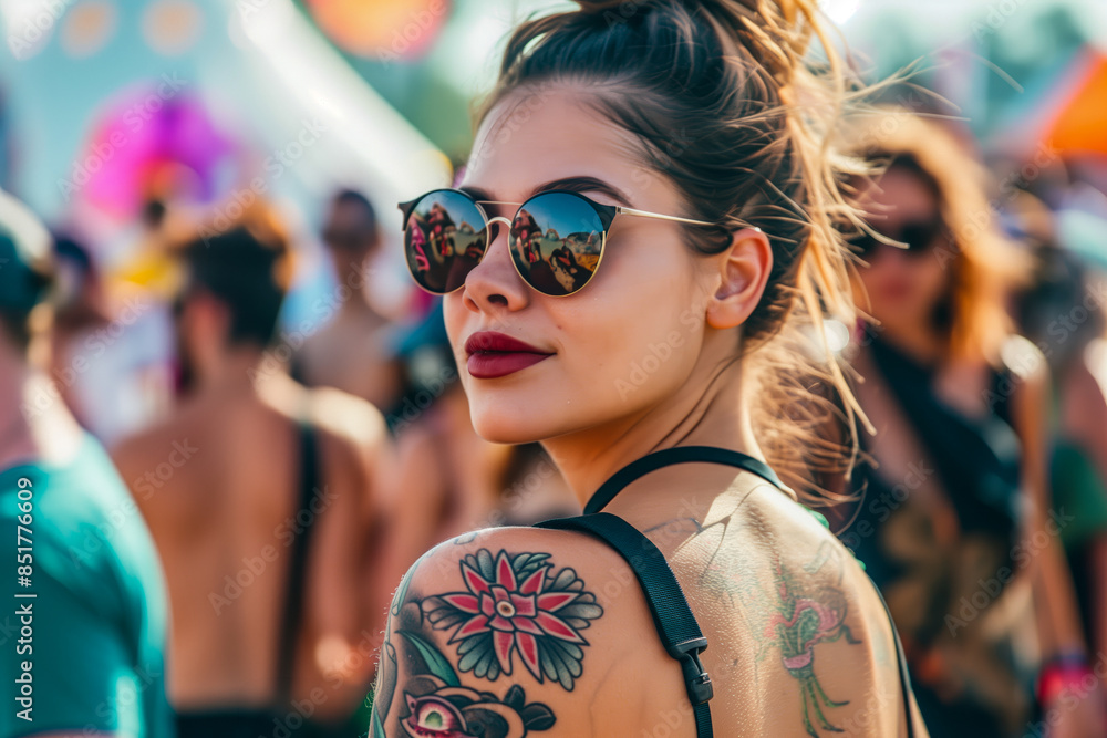Woman with tattoo at a music festival Woman with tattoo at a music festival