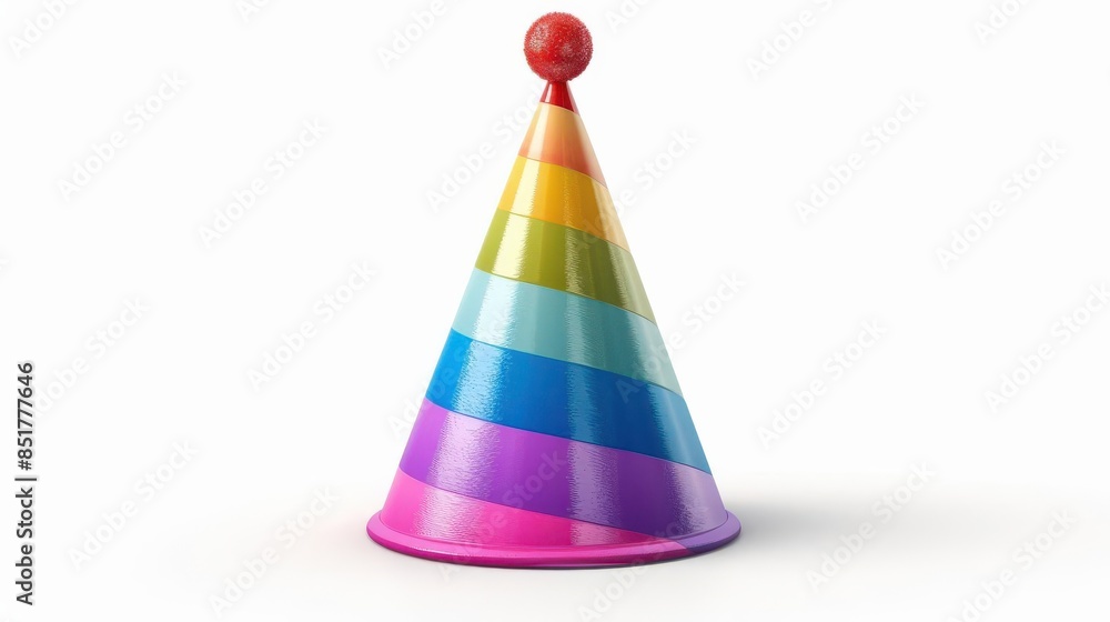 A party hat clipart, festive accessory, 3D realistic illustration, bright colors, isolated on white background A party hat clipart, festive accessory, 3D realistic illustration, bright colors, isolated on white background