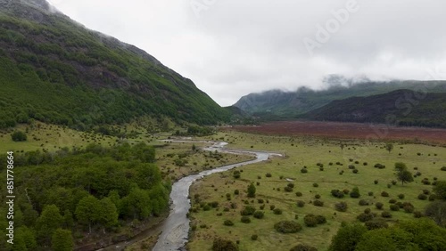 Aerial Drone Footage of a Scenic River in Tierra del Fuego National Park, Argentina - Stunning Nature and Landscape Video