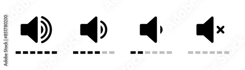 Volume increase interface design set for smartphone and other devices in black color.