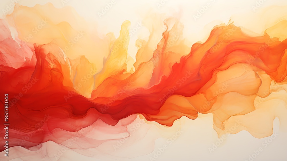 Abstract painting of red, orange and yellow swirls on white background Abstract painting of red, orange and yellow swirls on white background
