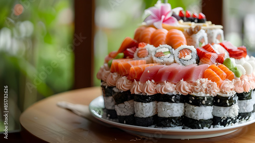 Cake made with sushi photo