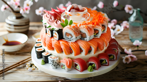 Cake made with sushi photo