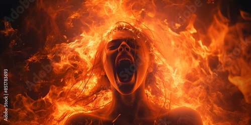 Outbursts of Fiery Emotions Reflecting Anger, Envy, and Bitterness. Concept Conflict Portraits, Intense Emotions, Expressive Gestures, Dramatic Scenes photo