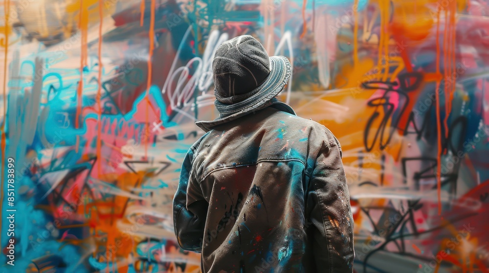 Back View of a Graffiti Artist at Work Back View of a Graffiti Artist at Work