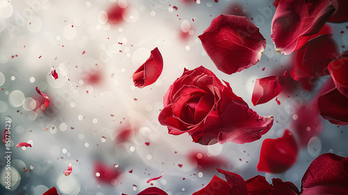 Fototapeta Naklejka Na Ścianę i Meble -  An elegant background featuring red rose petals falling, perfect for a beauty program or spa promo