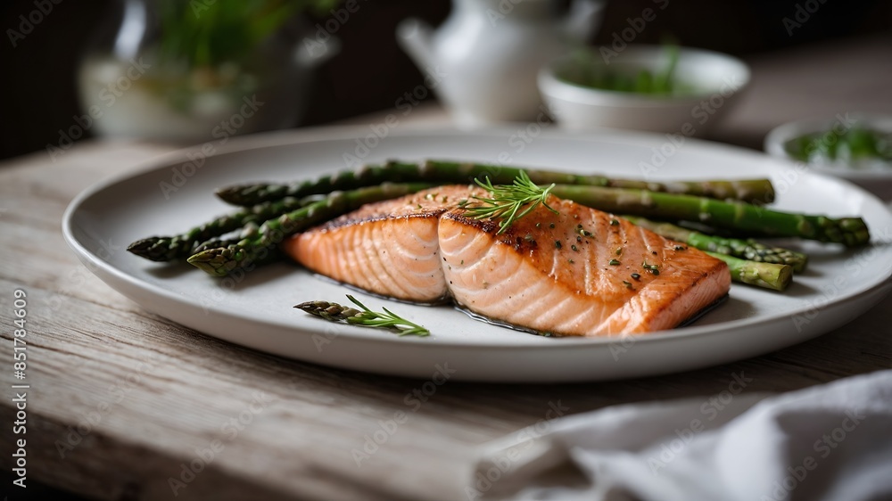 Grilled salmon with asparagus in béchamel sauce Grilled salmon with asparagus in béchamel sauce