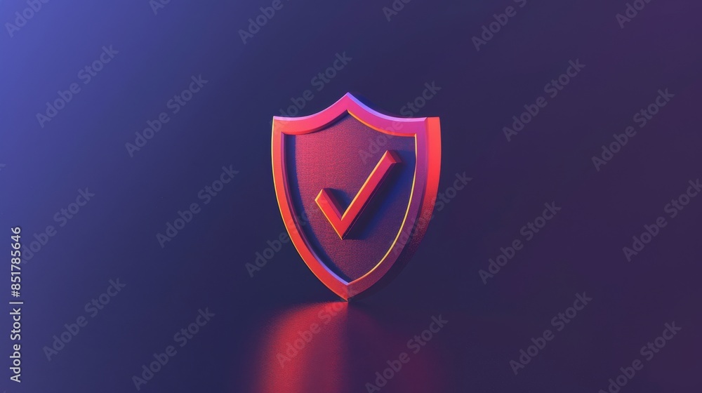 custom made wallpaper toronto digital3D shield icon with a checkmark, symbolizing security and protection, on a vibrant gradient background. Ideal for cybersecurity concepts.