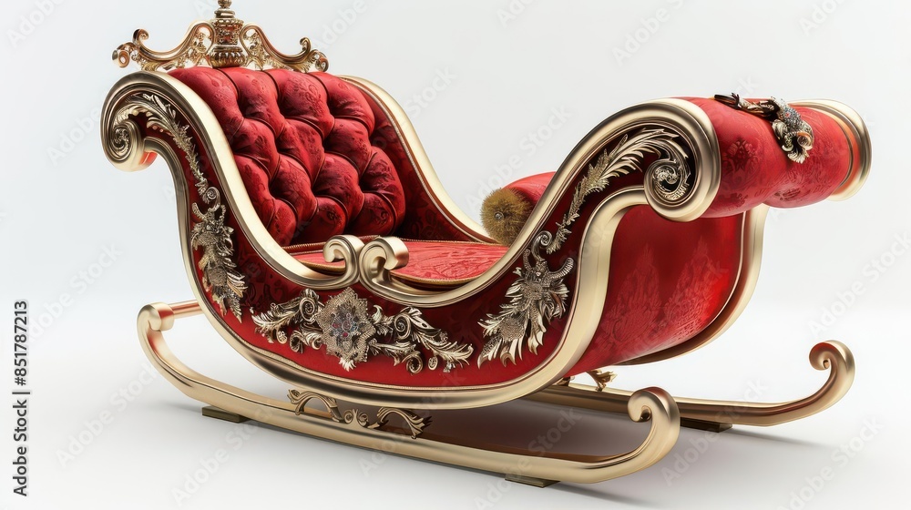 A sleigh clipart, Santa s transport, 3D realistic illustration, red with gold trim, isolated on white background A sleigh clipart, Santa s transport, 3D realistic illustration, red with gold trim, isolated on white background