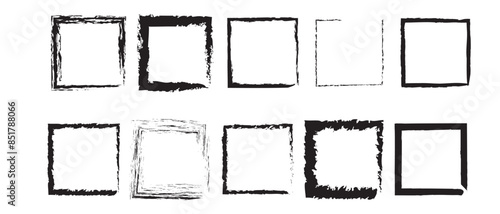 Wallpaper Mural Squared hand drawn borders collections. Grunge square and rectangle frames. Rough ink brush stroke border. Rubber square stamp imprint. Dirty grungy black photo frame texture. Vector illustration. Torontodigital.ca