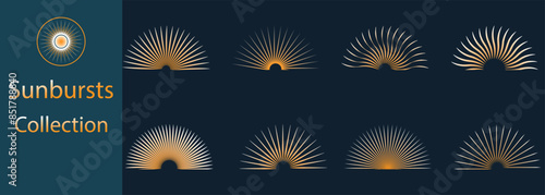 Vintage sun burst design elements, Set of sunburst design element, Set of rays, beams element. Sunburst, starburst shape. Beams, rays, starburst, sunburst element, Vector illustration
