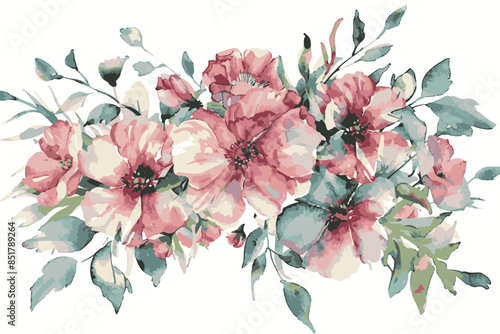 watercolor floral bouquet, autumn foliage, clipart isolated on white background.
