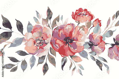 watercolor floral bouquet, autumn foliage, clipart isolated on white background.