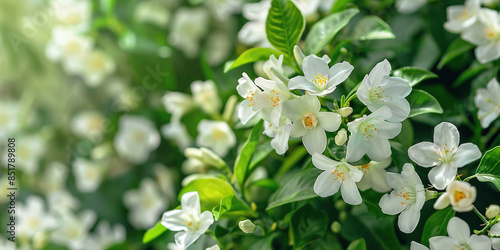 Close up image of crape jasmine plant photo