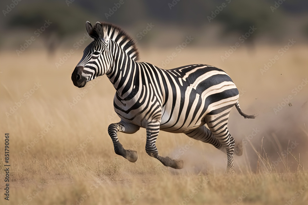 Fototapeta premium zebra running in the savannah
