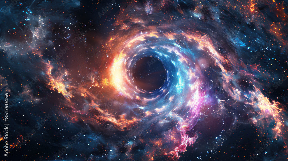 The image is an artist's rendering of a black hole. The image is an artist's rendering of a black hole.