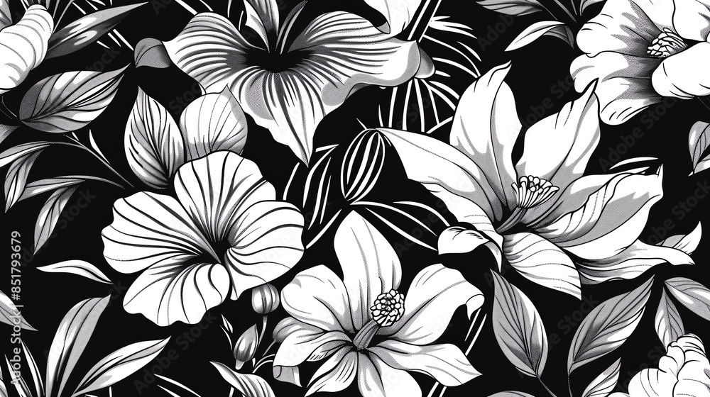 Obraz premium Graphic floral pattern with high-contrast black and white elements