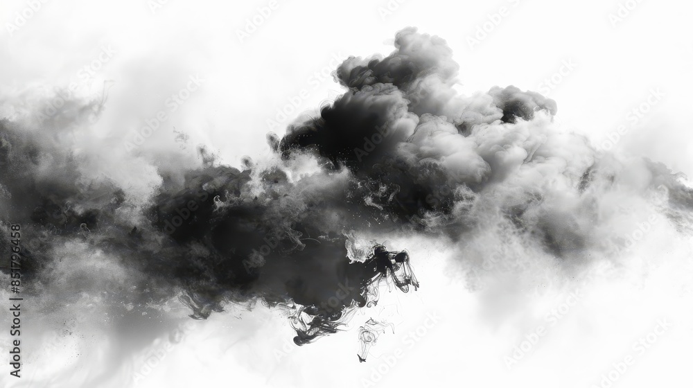 Black realistic smoke and dust clouds isolated on a white background Black realistic smoke and dust clouds isolated on a white background