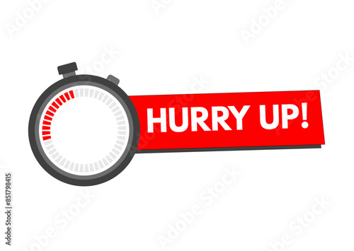 Hurry up! Clock with red ribbon, stopwatch, last chance, running out time vector illustration	