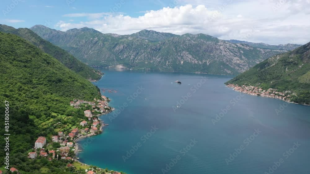 Aerial view of the Bay of Kotor, Montenegro. We are flying by the sea bay. Aerial view of the Bay of Kotor, Montenegro. We are flying by the sea bay.