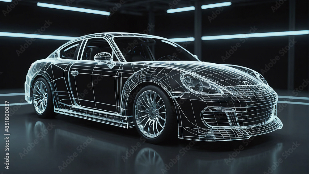 3D Model Sedan Car Made of Graphic Design 3D Model Sedan Car Made of Graphic Design