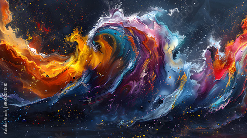 A dynamic abstract wave with bright colors and a sense of fluid motion