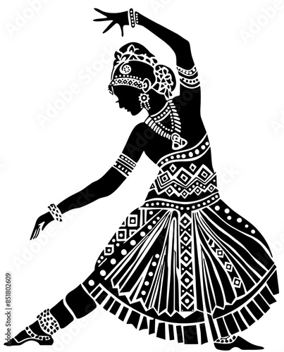 Beautiful Indian Classical Dancer Character Vector Illustration, Elegant Bharatanatyam Dancer Silhouette