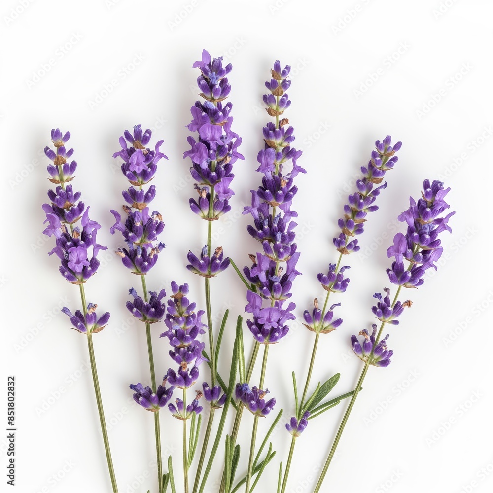 Fototapeta premium Detailed photo of a lavender bush isolated on white background