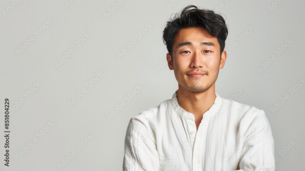 Korean man with a calm demeanor isolated on a white background Korean man with a calm demeanor isolated on a white background