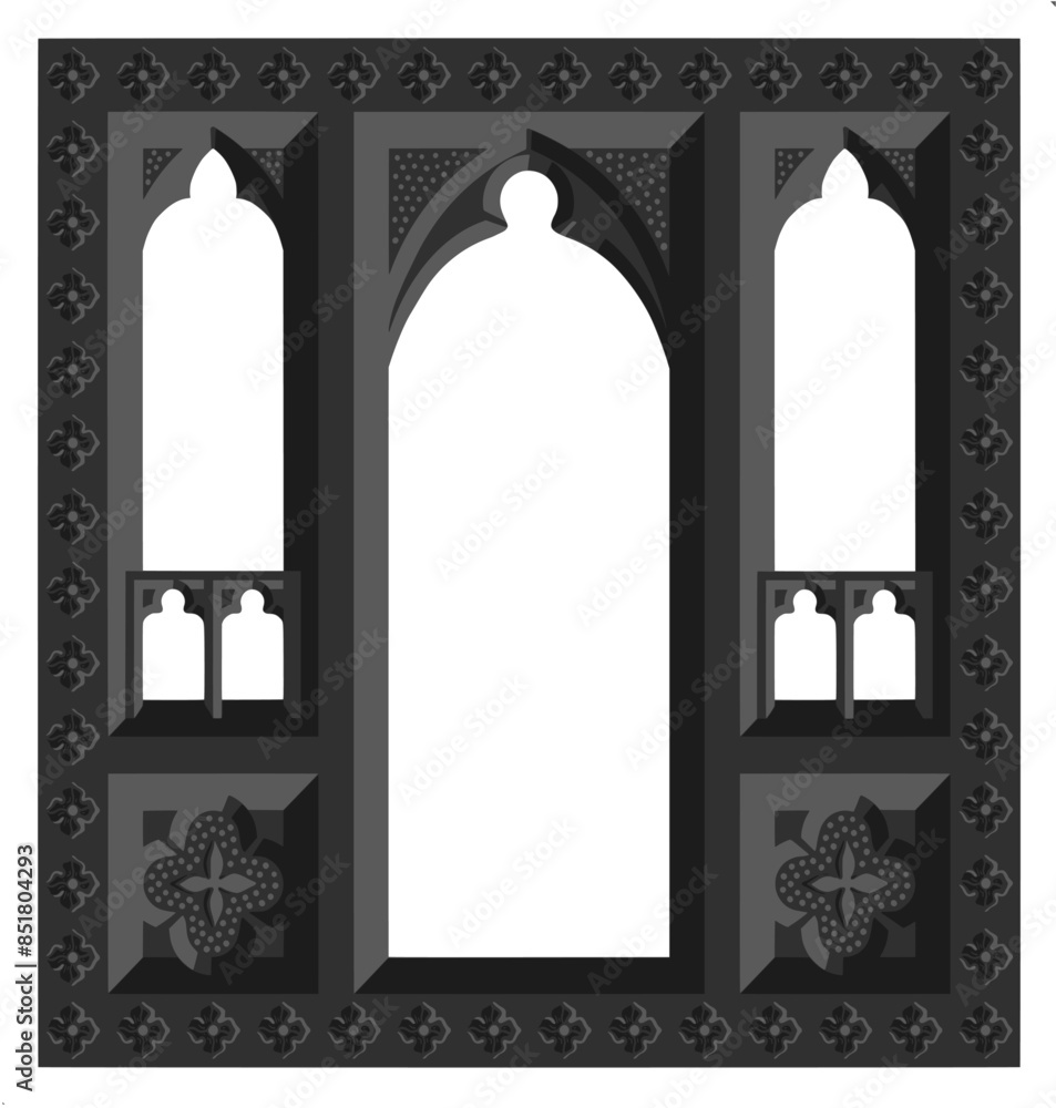 Fototapeta premium Gothic window tracery. Stone architectural frame. Illustration. 