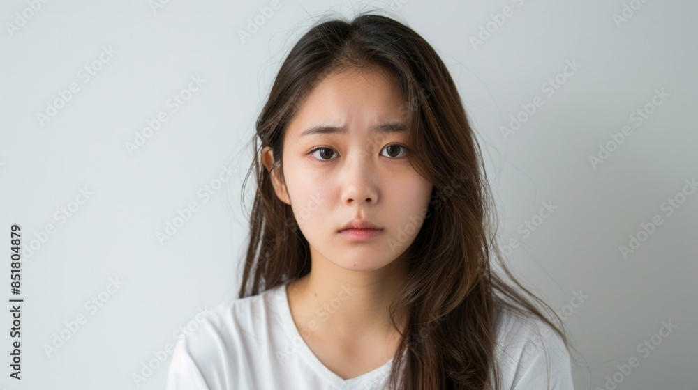 Korean woman with a sad face isolated on a white background