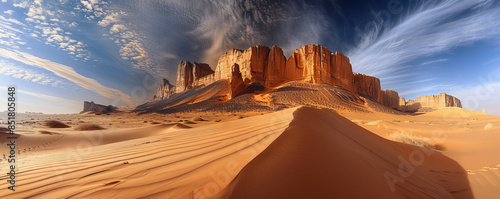 A fortress of sand rises from the dunes, its walls shifting with the desert winds as if sculpted by the hand of some unseen artist. photo