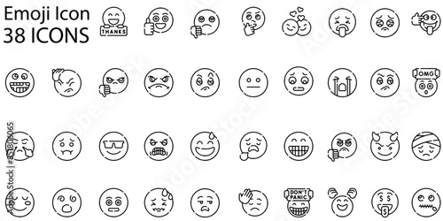 Set of emoji icons. Line art style icons bundle. vector illustration
