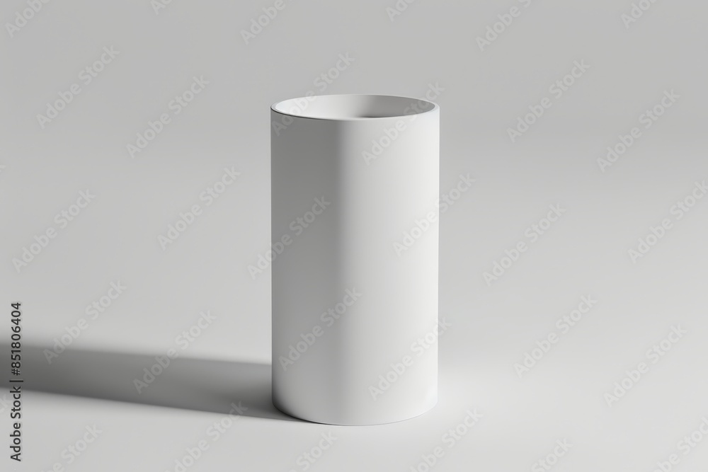 A white cylindrical vessel sink sits on a white background, casting a shadow A white cylindrical vessel sink sits on a white background, casting a shadow