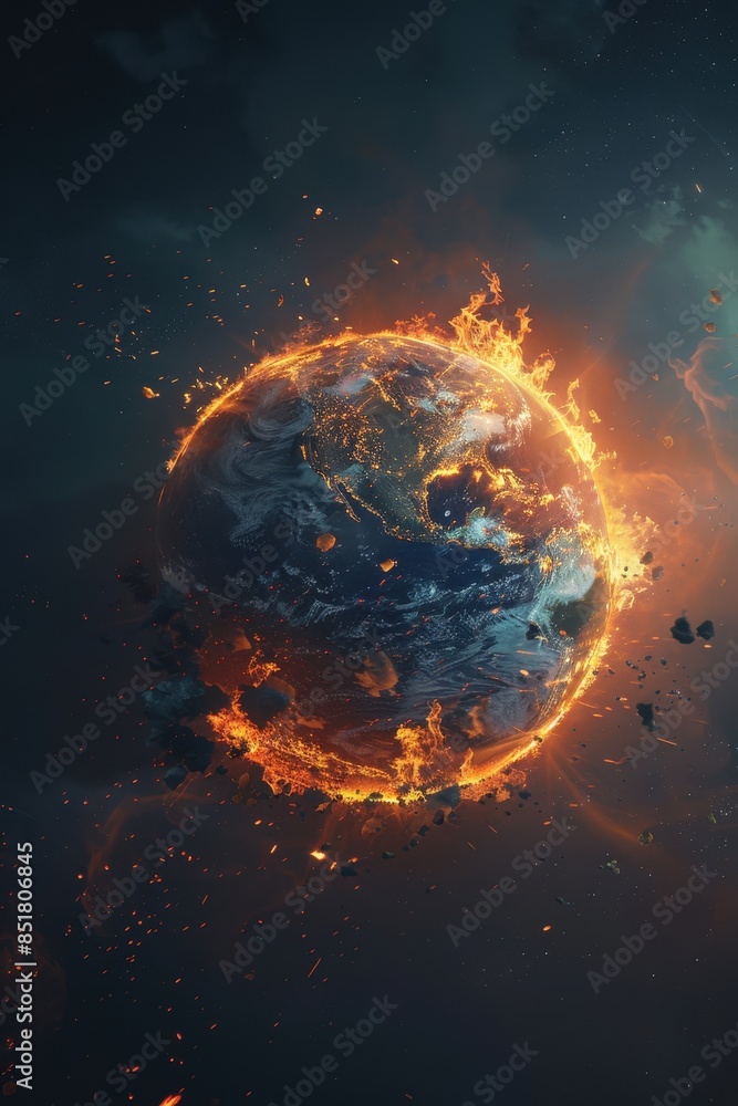 Burning Earth globe end of the world Burning Earth globe end of the world