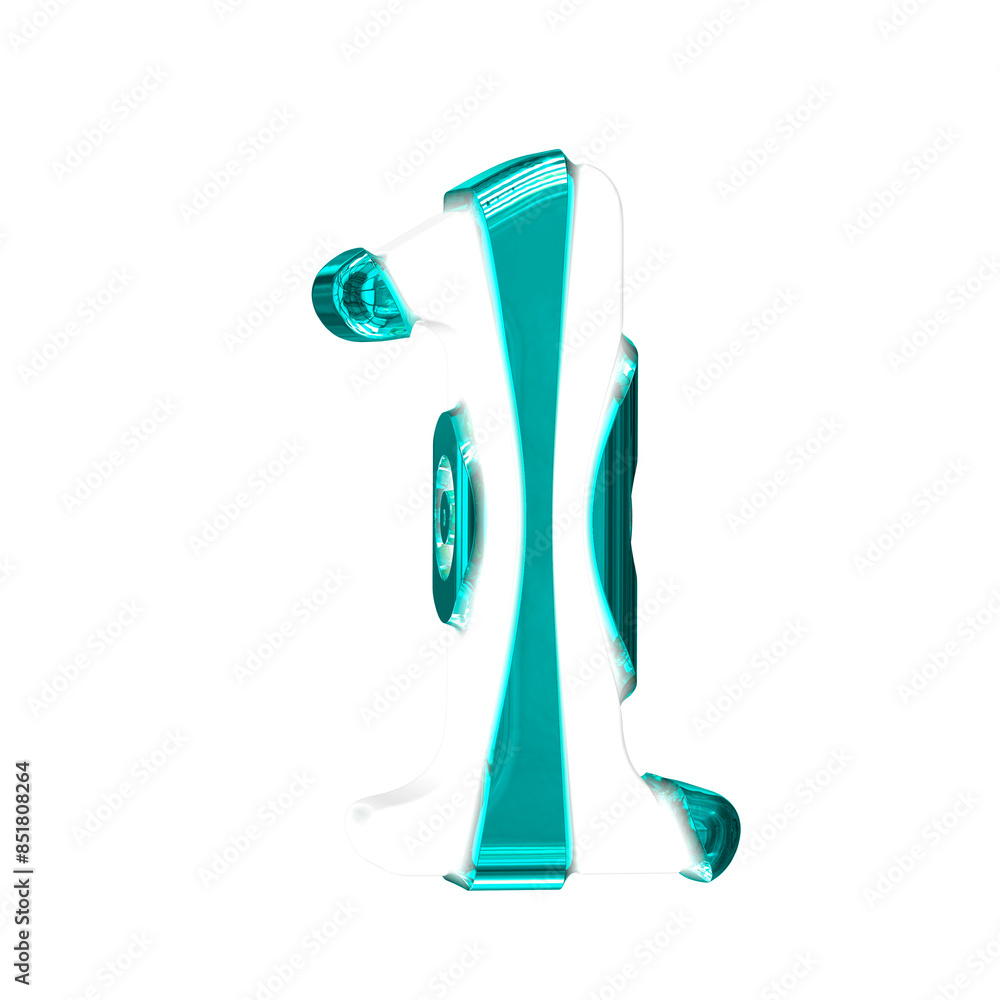 White symbol with turquoise thick straps. number 1 White symbol with turquoise thick straps. number 1