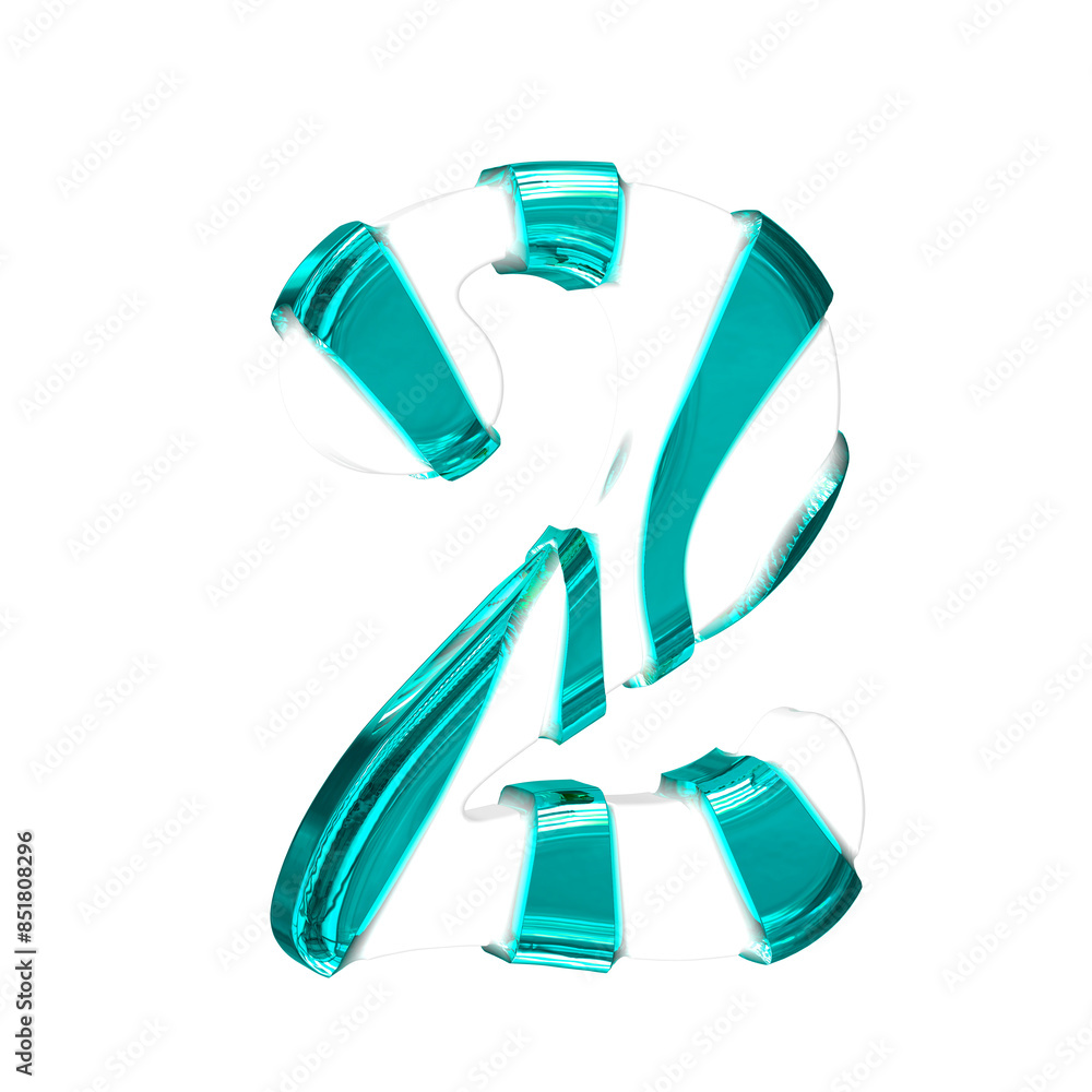 White symbol with turquoise thick straps. number 2 White symbol with turquoise thick straps. number 2