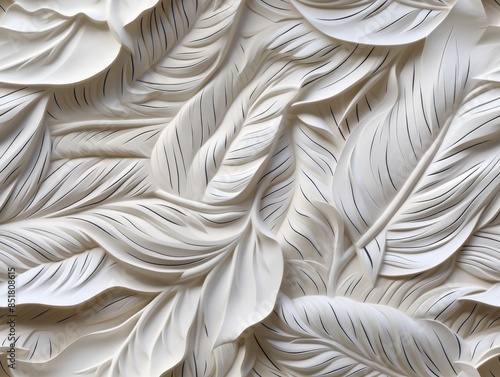 Mural with white leaf patte...