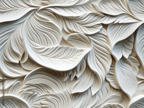 Mural with white leaf patte...