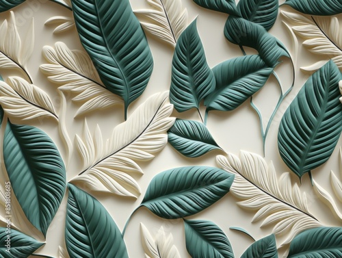 Mural with white leaf patte...