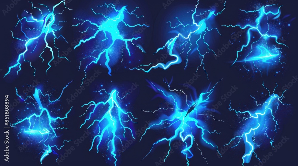 Obraz premium Cartoon lightning animation. Animated frames of electric strike,