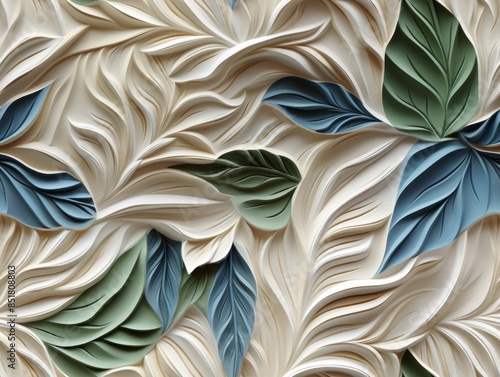 Mural with white leaf patte...
