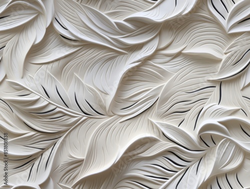 Mural with white leaf patte...