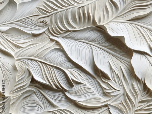 Mural with white leaf patte...
