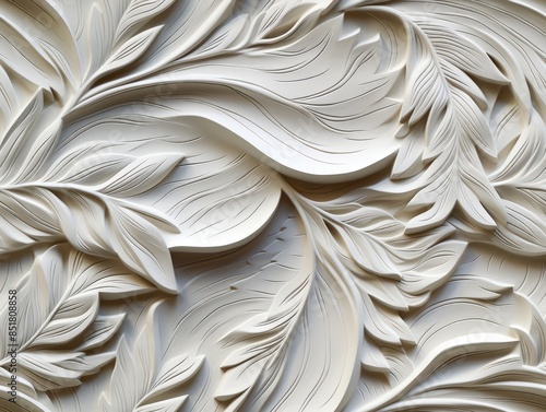 Mural with white leaf patte...