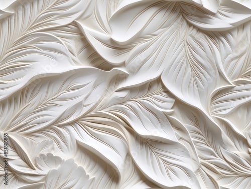 Mural with white leaf patte...