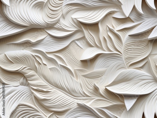 Mural with white leaf patte...